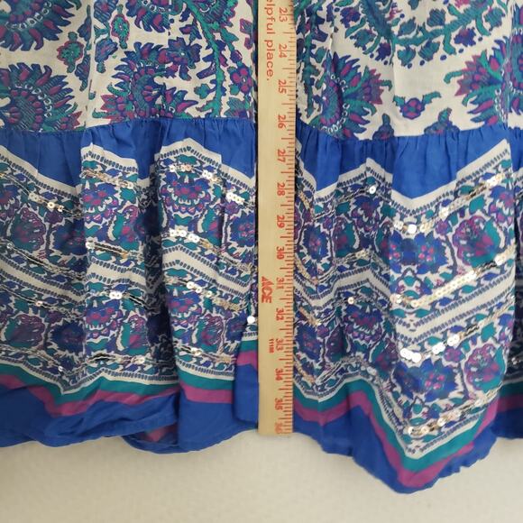 Lane Bryant 18/20 Womens Gypsy Peasant Sequined Maxi Skirt Blue Floral Boho - Picture 5 of 7